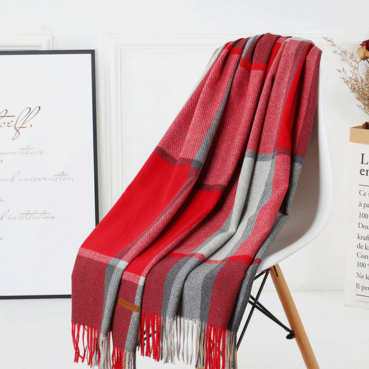 Cozy Color Block Fringe Scarf - Red Shawl for Fall and Winter Tristar Online