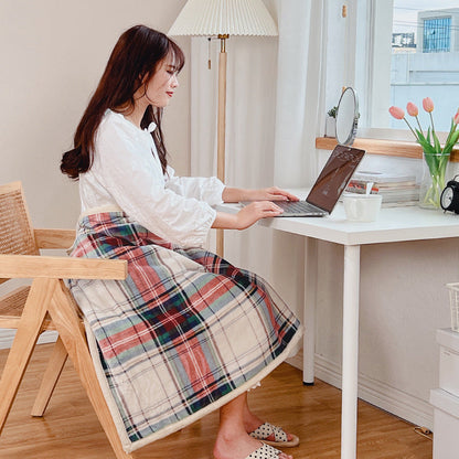 Double-Sided Geometric & Plush Throw Blanket - Warm 70x100cm Multi-Use Wrap(Red checkered/reverse white) Tristar Online