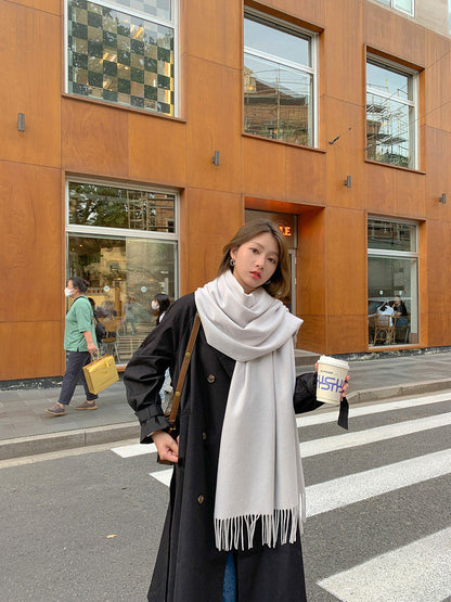 Luxury Cashmere Blend Scarf, Large 200x70cm Fringed Scarf (Ivory) Tristar Online