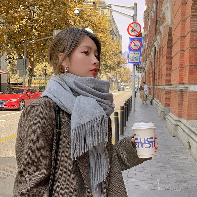 Luxury Cashmere Blend Scarf, Large 200x70cm Fringed Scarf (Light Gray) Tristar Online