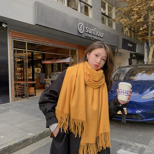 Luxury Cashmere Blend Scarf, Large 200x70cm Fringed Scarf (Turmeric) Tristar Online