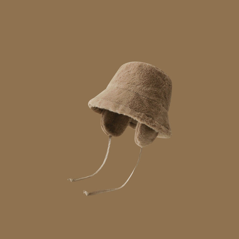 Plush Bucket Hat with Ear Flaps,Warm Furry Winter Hat in Khaki-One size (54-59cm) adjustable Tristar Online