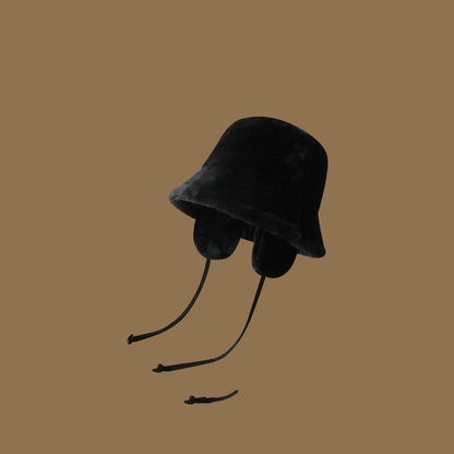 Plush Bucket Hat with Ear Flaps,Warm Furry Winter Hat in Black-One size (54-59cm) adjustable Tristar Online