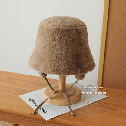 Plush Bucket Hat with Ear Flaps,Warm Furry Winter Hat in Black-One size (54-59cm) adjustable Tristar Online
