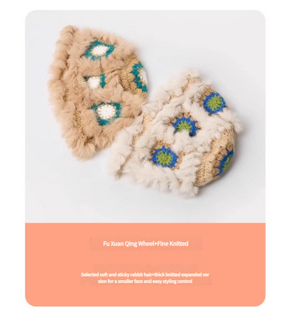 Plush Floral Bucket Hat,Warm Crocheted Winter Hat in Pink-Hat circumference: 56-60cm Tristar Online