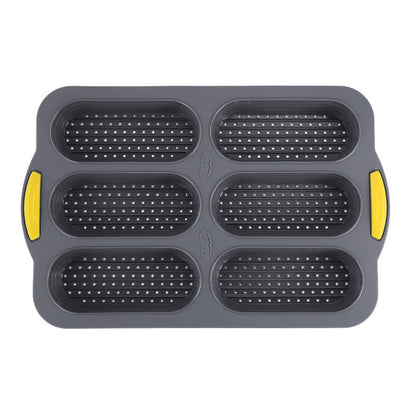 Grey 6-hole silicone baking mold, perforated loaf pan 37.5 cm x 24.5 cm, suitable for bread and cakes (sold in sets of 2) Tristar Online