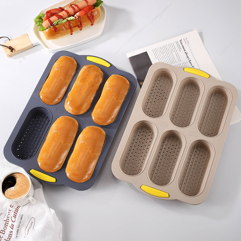 Grey 6-hole silicone baking mold, perforated loaf pan 37.5 cm x 24.5 cm, suitable for bread and cakes (sold in sets of 2) Tristar Online