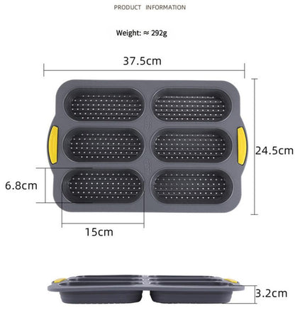 Grey 6-hole silicone baking mold, perforated loaf pan 37.5 cm x 24.5 cm, suitable for bread and cakes (sold in sets of 2) Tristar Online