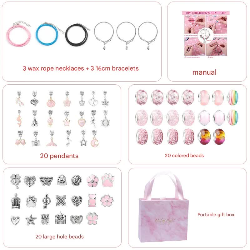 Unicorn DIY Beaded Bracelet Kit for Kids - Pink Crystal Beads and Charms Jewelry Set with Gift Box Tristar Online