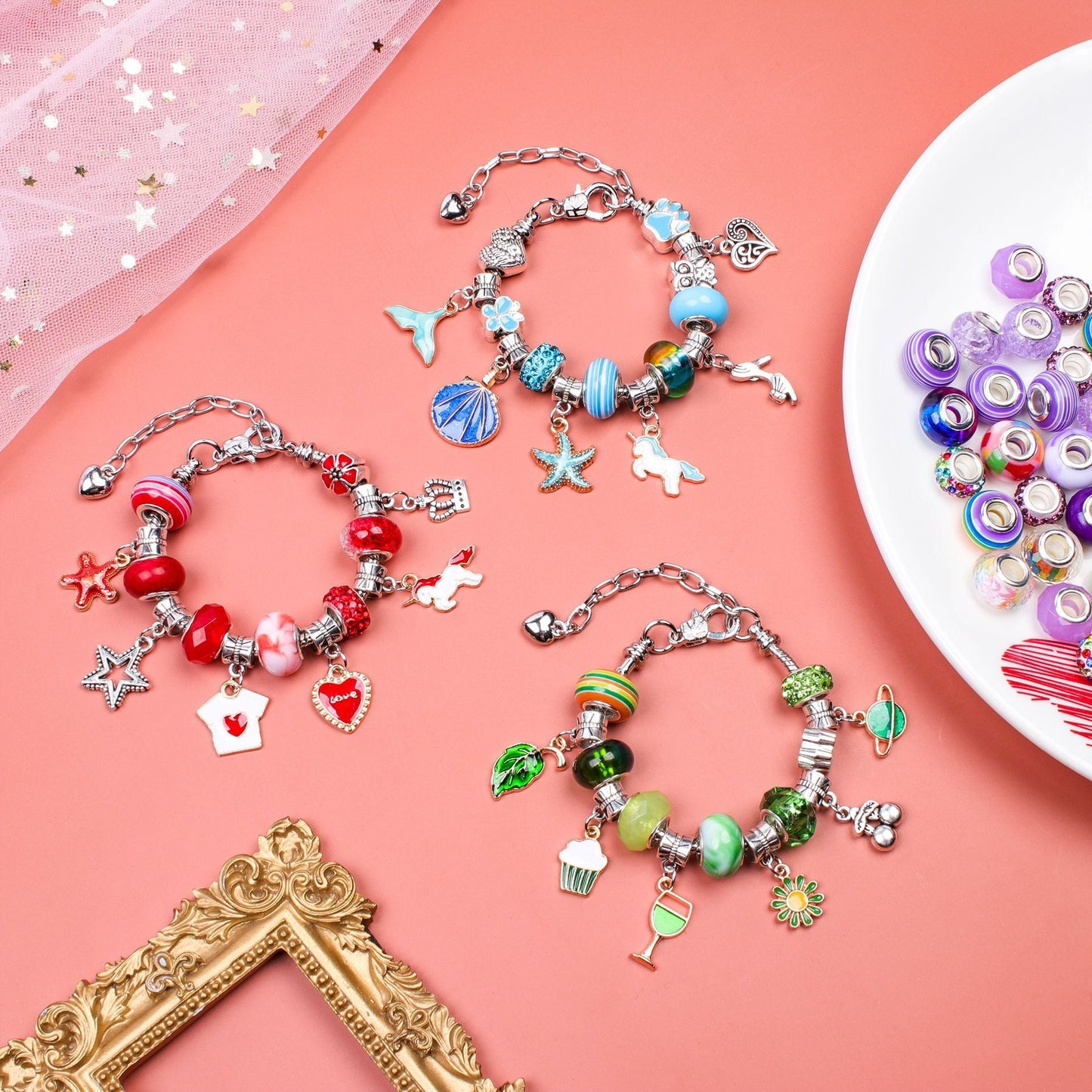 Unicorn DIY Beaded Bracelet Kit for Kids - Pink Crystal Beads and Charms Jewelry Set with Gift Box Tristar Online