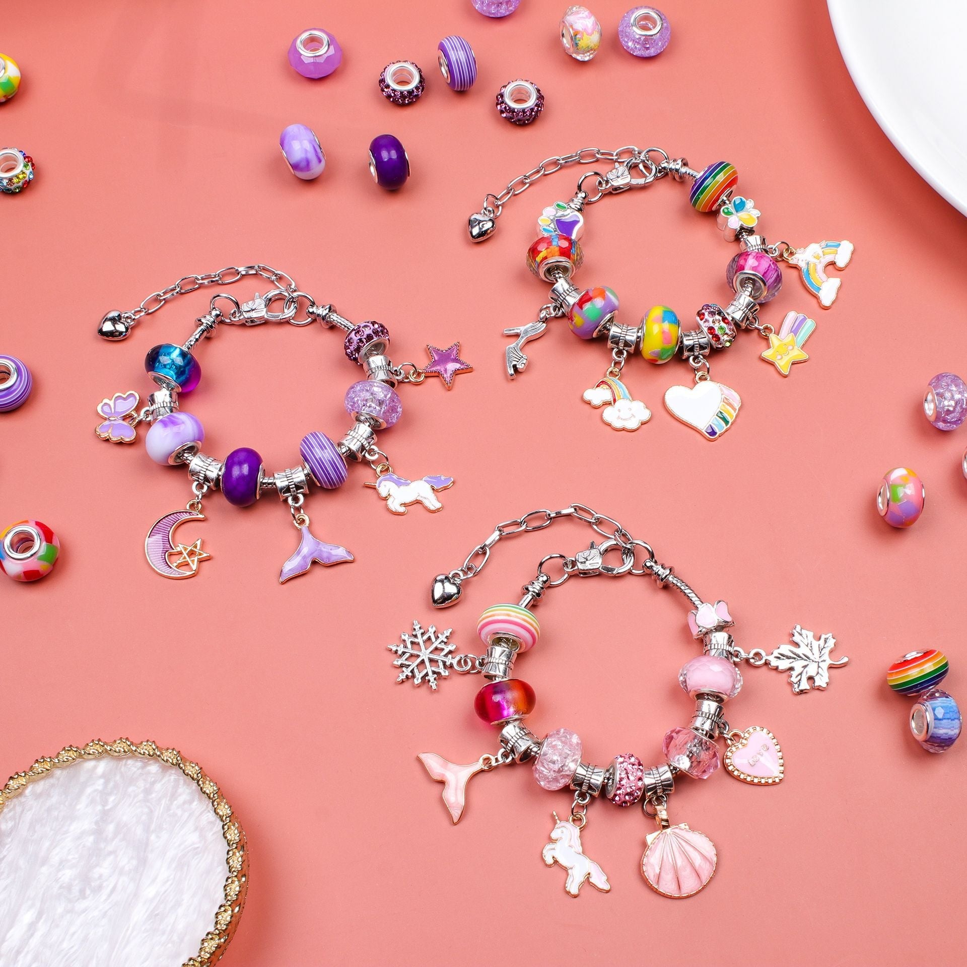 Unicorn DIY Beaded Bracelet Kit for Kids - Purple Crystal Beads and Charms Jewelry Set with Gift Box Tristar Online