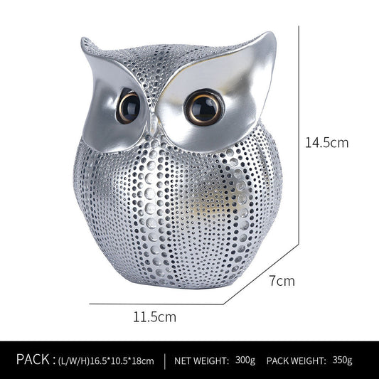 Silver resin owl statue - modern perforated design for living room TV cabinet and entryway decoration Tristar Online