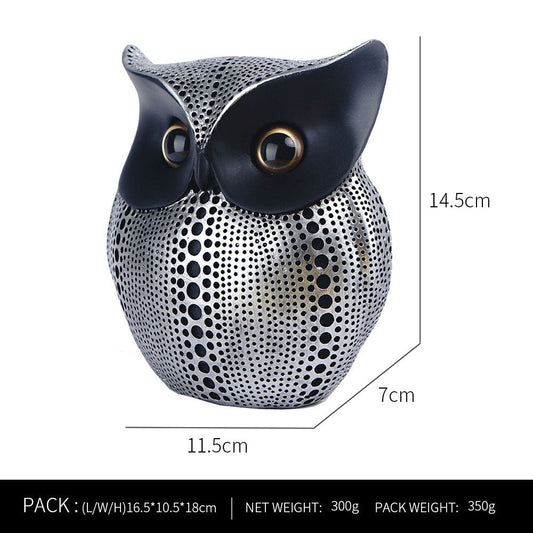Black silver resin owl statue - modern perforated design for living room TV cabinet and entryway decoration Tristar Online