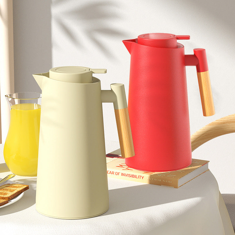 1000ml White thermos bottle with wooden handle, double-layer glass liner coffee pot, suitable for hot and cold drinks Tristar Online