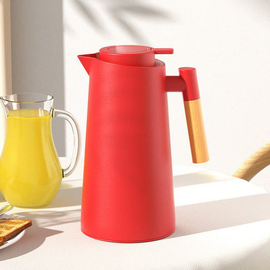 1000ml Red thermos bottle with wooden handle, double-layer glass liner coffee pot, suitable for hot and cold drinks Tristar Online