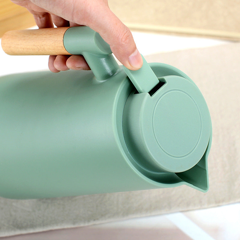 1000ml Bamboo Green thermos bottle with wooden handle, double-layer glass liner coffee pot, suitable for hot and cold drinks Tristar Online
