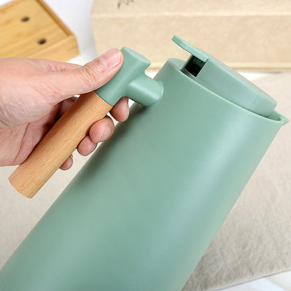 1000ml Bamboo Green thermos bottle with wooden handle, double-layer glass liner coffee pot, suitable for hot and cold drinks Tristar Online