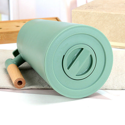 1000ml Bamboo Green thermos bottle with wooden handle, double-layer glass liner coffee pot, suitable for hot and cold drinks Tristar Online