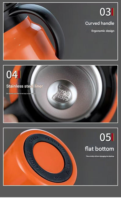 Red 316 Stainless Steel Stewing Tea Kettle with Wooden Handle - Insulated Tea and Coffee Kettle with Infuser for Home and Office