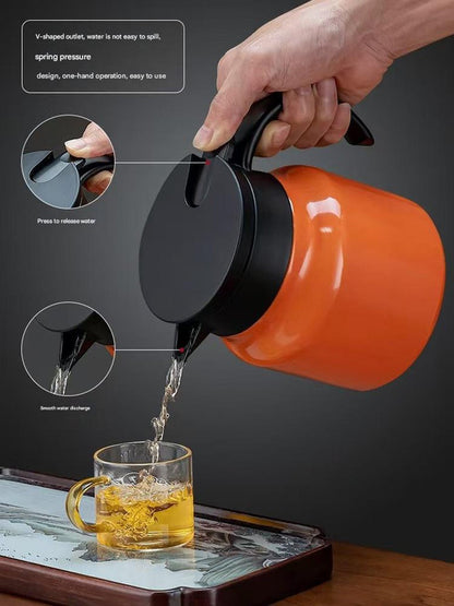 White 316 Stainless Steel Stewing Tea Kettle with Wooden Handle - Insulated Tea and Coffee Kettle with Infuser for Home and Office