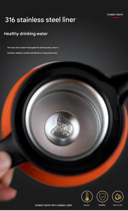 Black 316 Stainless Steel Stewing Tea Kettle with Wooden Handle - Insulated Tea and Coffee Kettle with Infuser for Home and Office Tristar Online