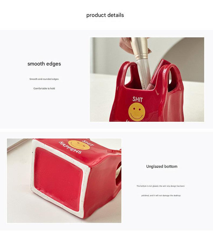 White Ceramic Desktop Organizer - Cute Hand Shaped Pencil Holder and Makeup Brush Storage for Home and Office Tristar Online