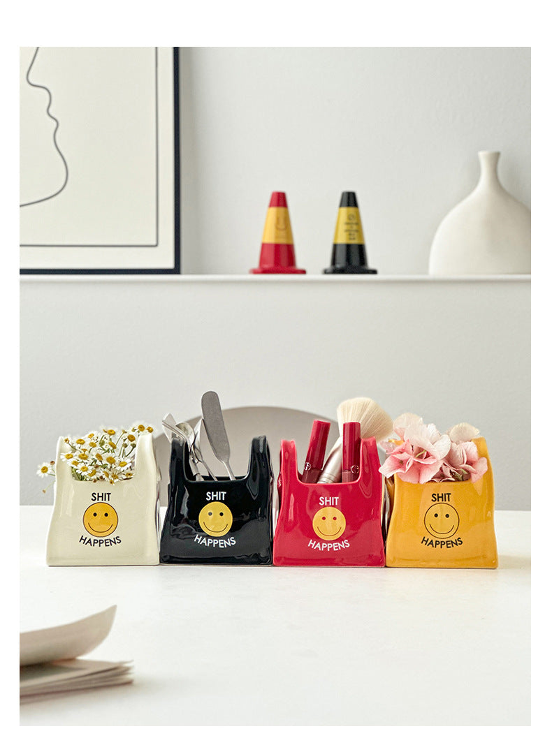 Yellow Ceramic Desktop Organizer - Cute Hand Shaped Pencil Holder and Makeup Brush Storage for Home and Office Tristar Online