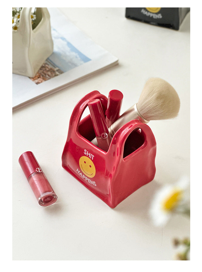 Red Ceramic Desktop Organizer - Cute Hand Shaped Pencil Holder and Makeup Brush Storage for Home and Office Tristar Online