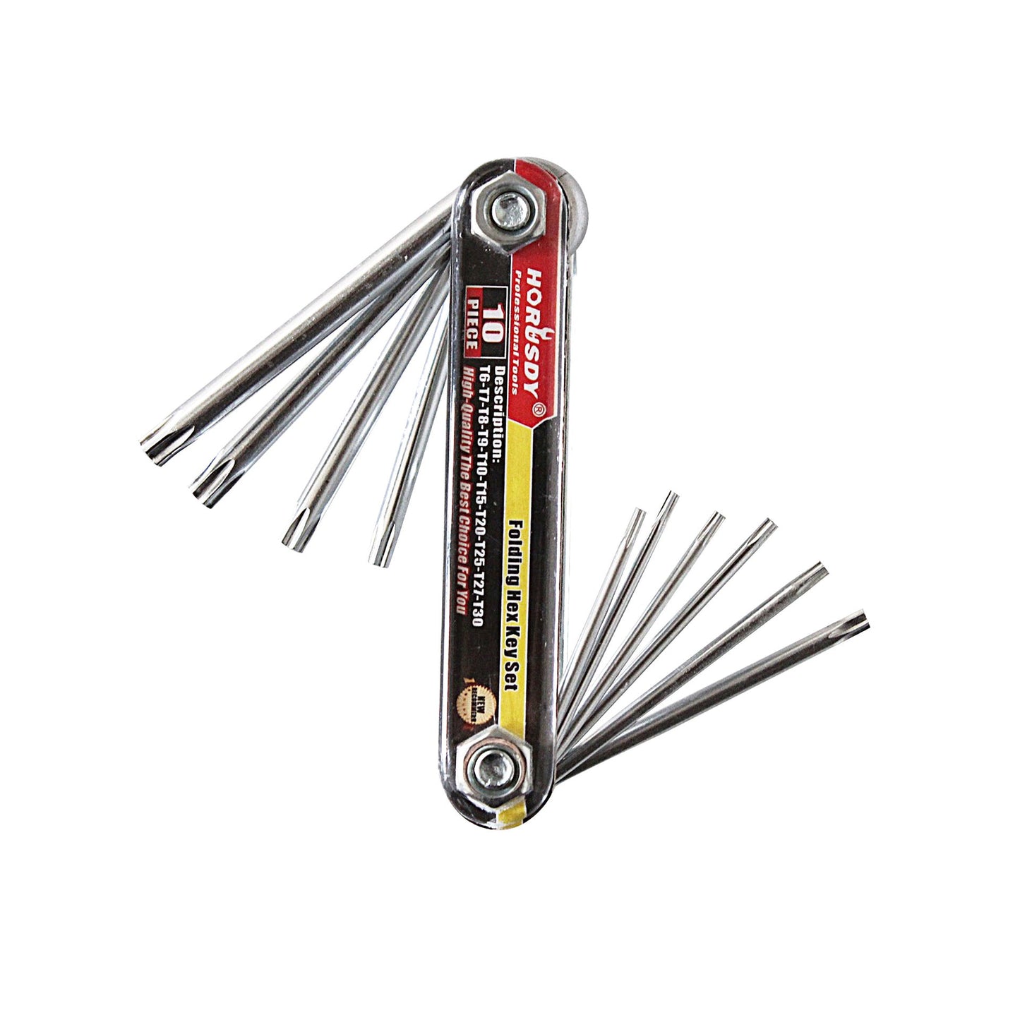 10-Piece Folding Torx Key Wrench Set - T6-T30 Star Keys, Portable Multi-Tool(silver) Tristar Online