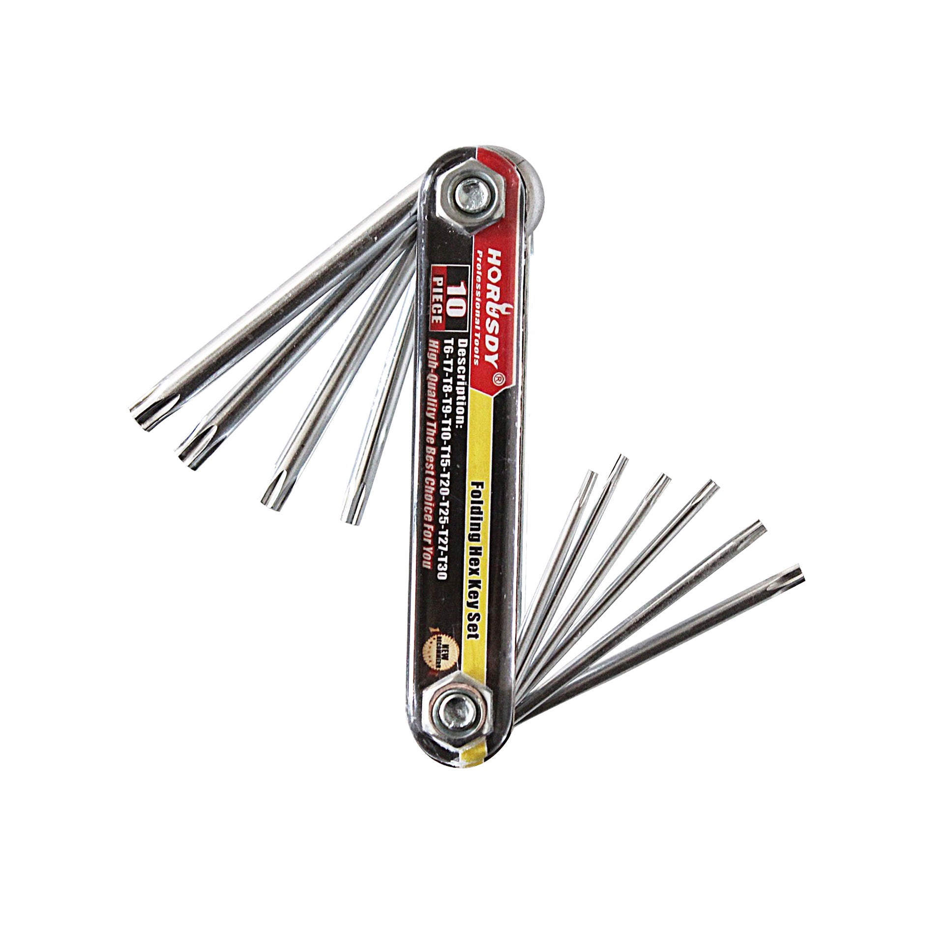 10-Piece Folding Torx Key Wrench Set - T6-T30 Star Keys, Portable Multi-Tool(silver) Tristar Online
