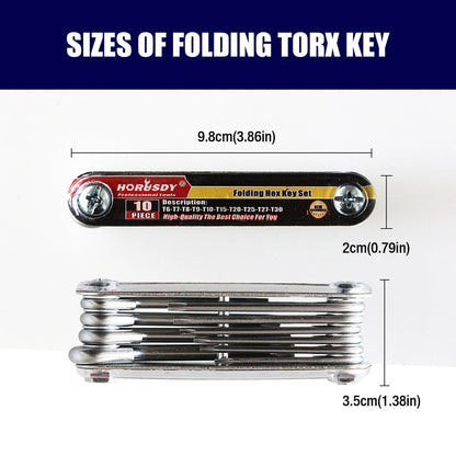 10-Piece Folding Torx Key Wrench Set - T6-T30 Star Keys, Portable Multi-Tool(silver) Tristar Online
