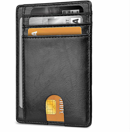 Slim Minimalist Leather Wallet with ID Window & RFID Blocking - Holds 12 Cards & Cash(Black) Tristar Online