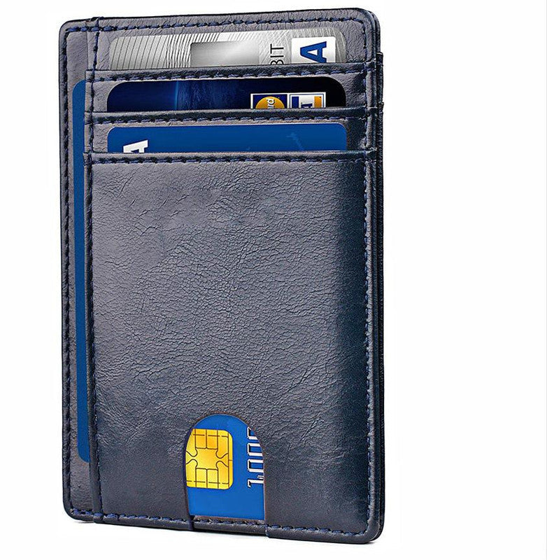 Slim Minimalist Leather Wallet with ID Window & RFID Blocking - Holds 12 Cards & Cash(Navy blue) Tristar Online