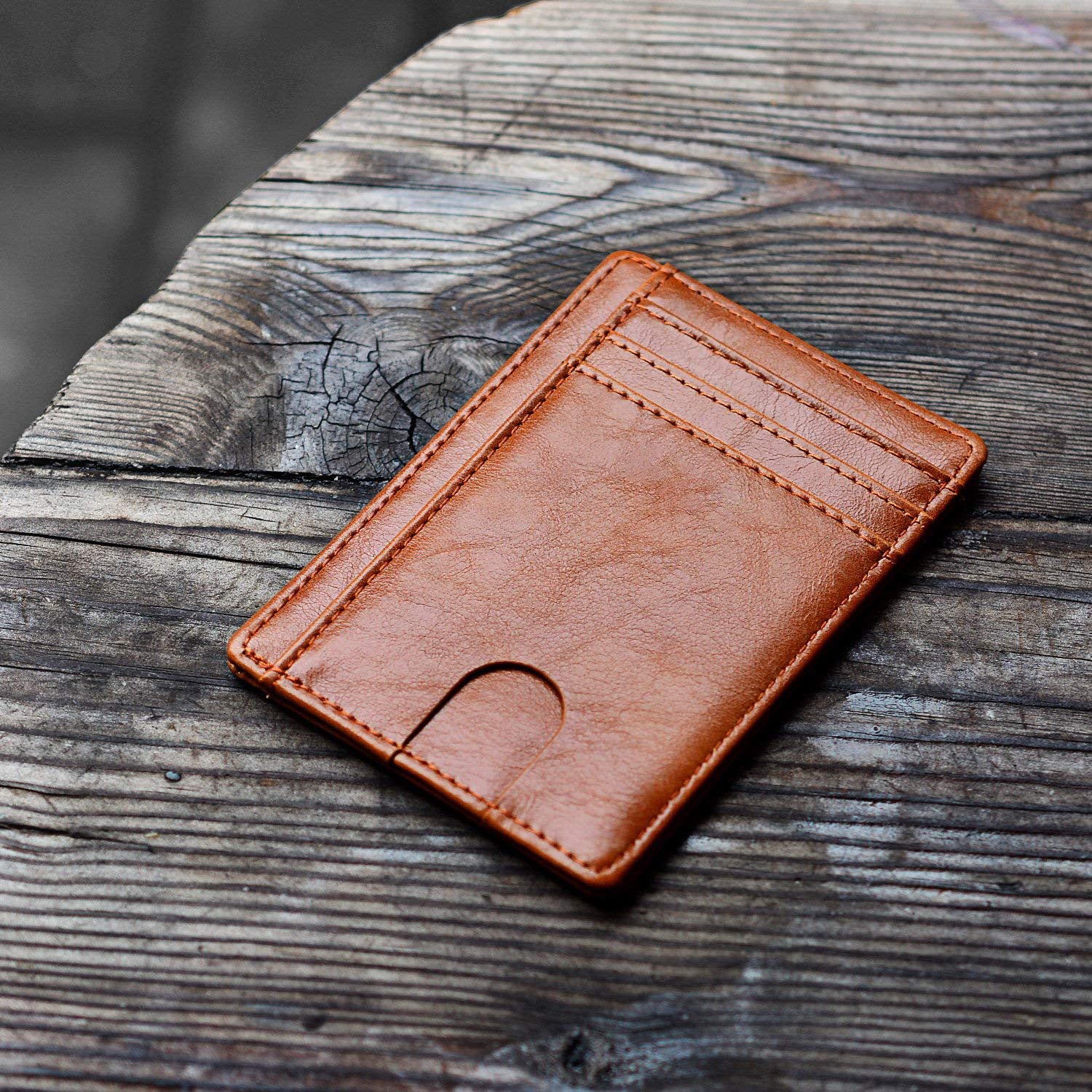 Slim Minimalist Leather Wallet with ID Window & RFID Blocking - Holds 12 Cards & Cash(Navy blue) Tristar Online