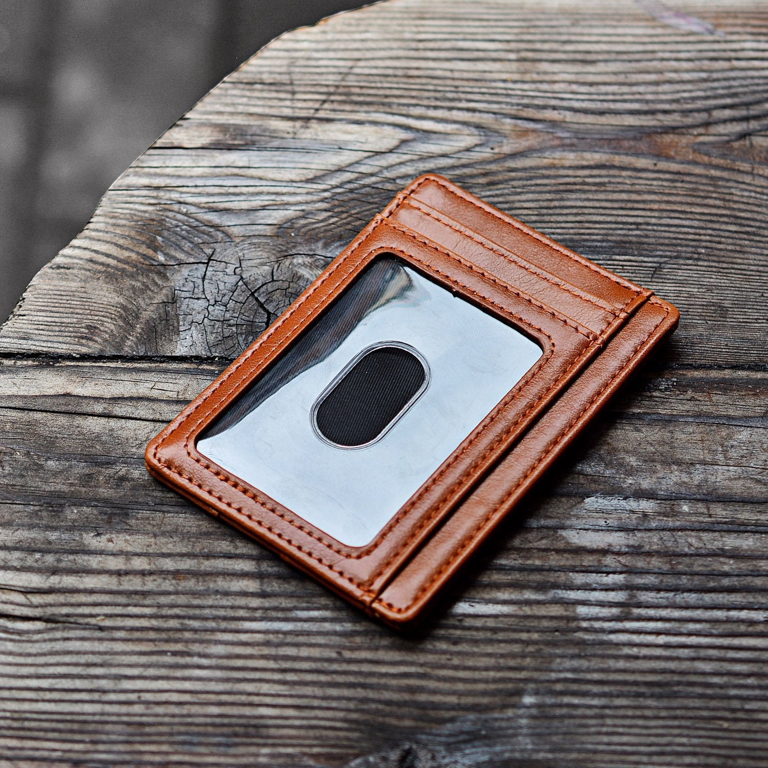 Slim Minimalist Leather Wallet with ID Window & RFID Blocking - Holds 12 Cards & Cash(Navy blue) Tristar Online
