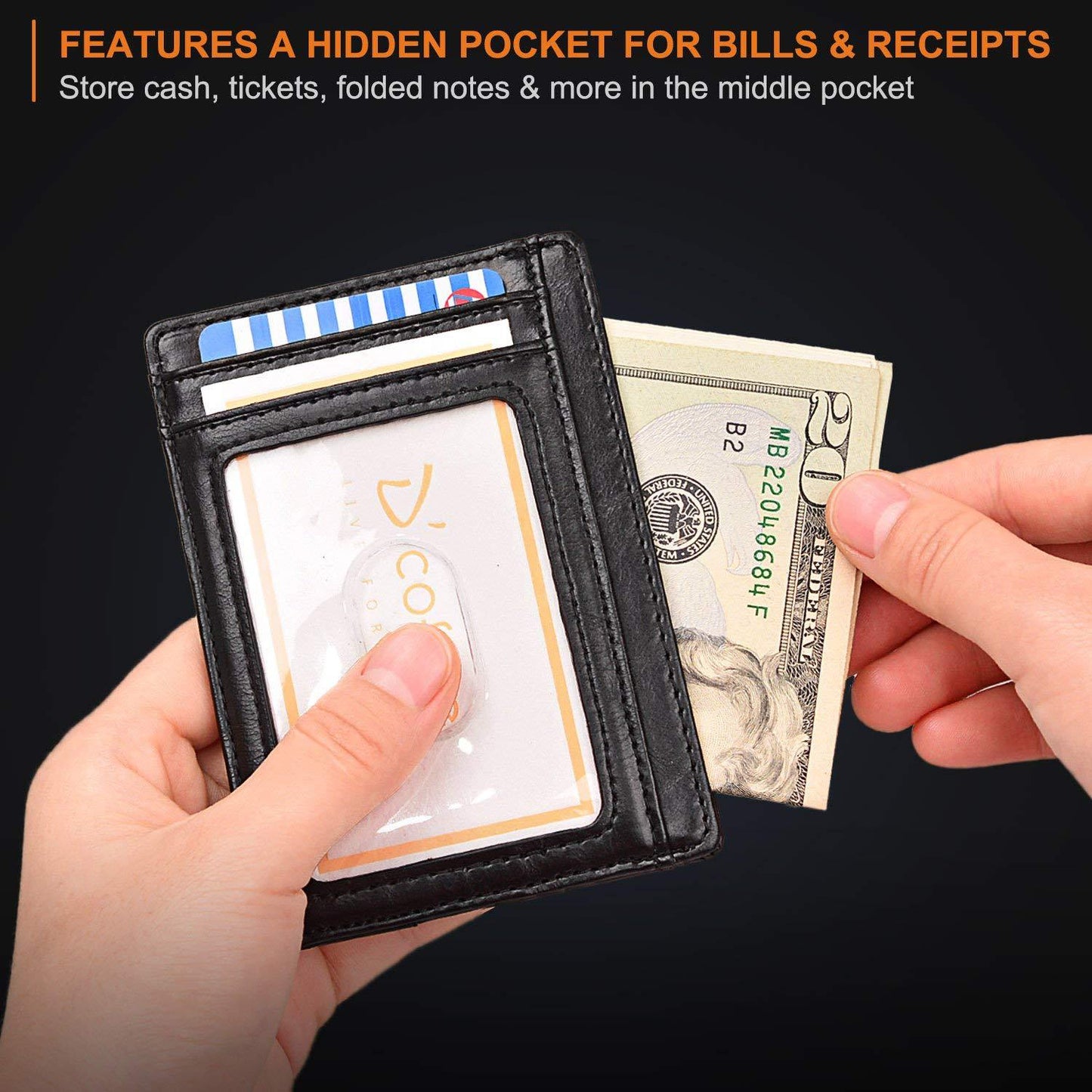 Slim Minimalist Leather Wallet with ID Window & RFID Blocking - Holds 12 Cards & Cash(Navy blue) Tristar Online