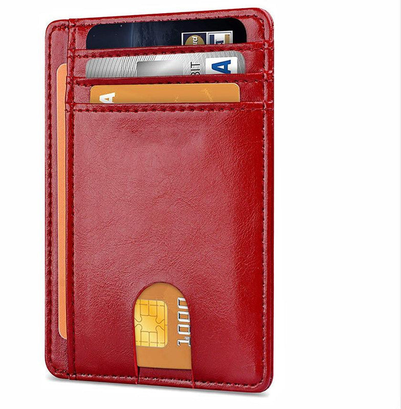 Slim Minimalist Leather Wallet with ID Window & RFID Blocking - Holds 12 Cards & Cash(Red) Tristar Online