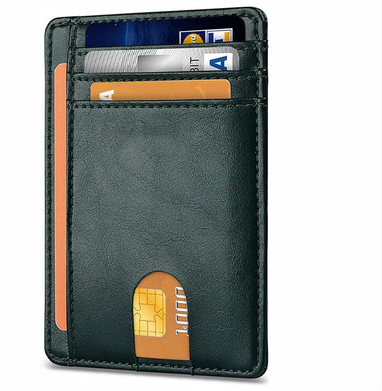 Slim Minimalist Leather Wallet with ID Window & RFID Blocking - Holds 12 Cards & Cash(Dark green) Tristar Online
