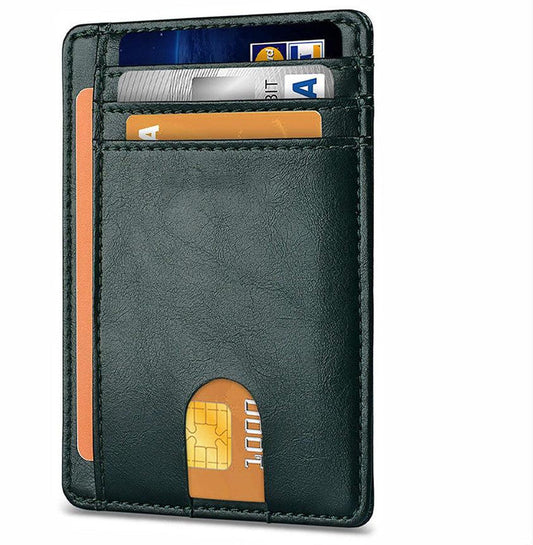 Slim Minimalist Leather Wallet with ID Window & RFID Blocking - Holds 12 Cards & Cash(Dark green) Tristar Online