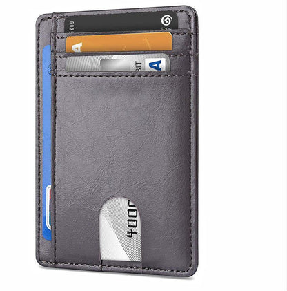 Slim Minimalist Leather Wallet with ID Window & RFID Blocking - Holds 12 Cards & Cash(Dark gray) Tristar Online