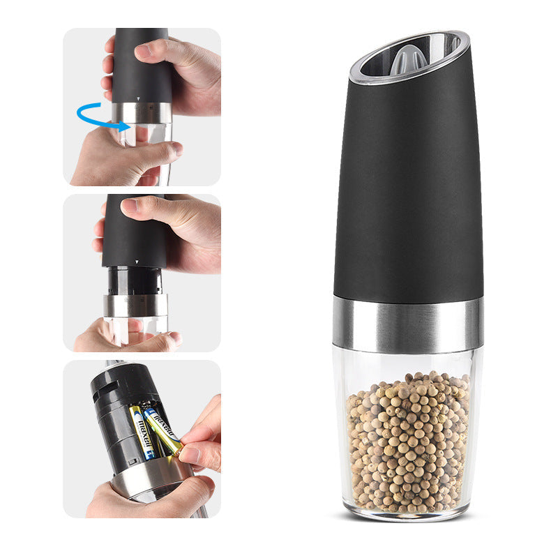 Gravity Electric Salt & Pepper Grinder Set - Adjustable Coarseness, LED Light, Battery Operated(black) Tristar Online