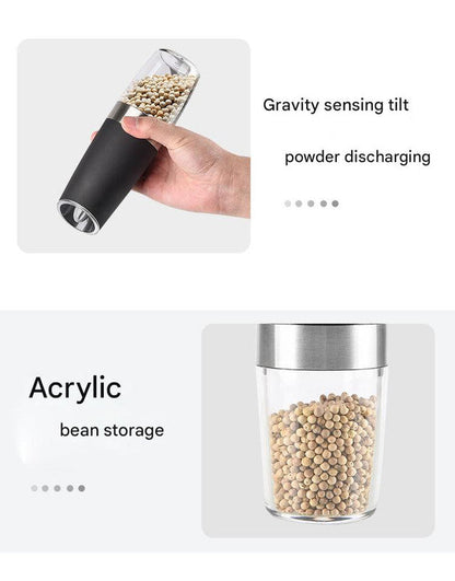 Gravity Electric Salt & Pepper Grinder Set - Adjustable Coarseness, LED Light, Battery Operated(black) Tristar Online