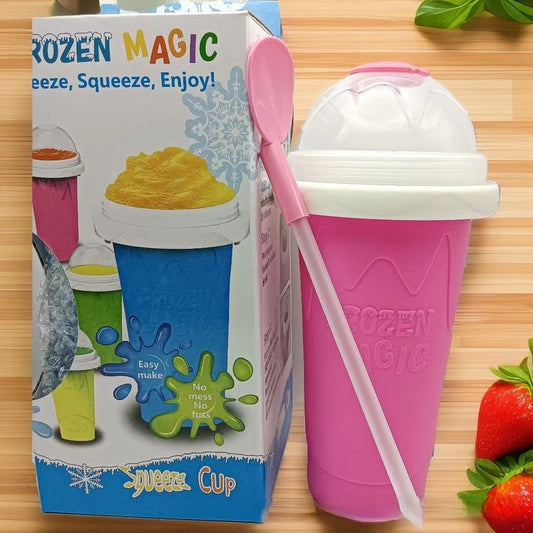 DIY Frozen Magic Slushy Maker Cup - Quick Squeeze Smoothie Cup with Lid & Straw/Spoon(Rose Red) Tristar Online