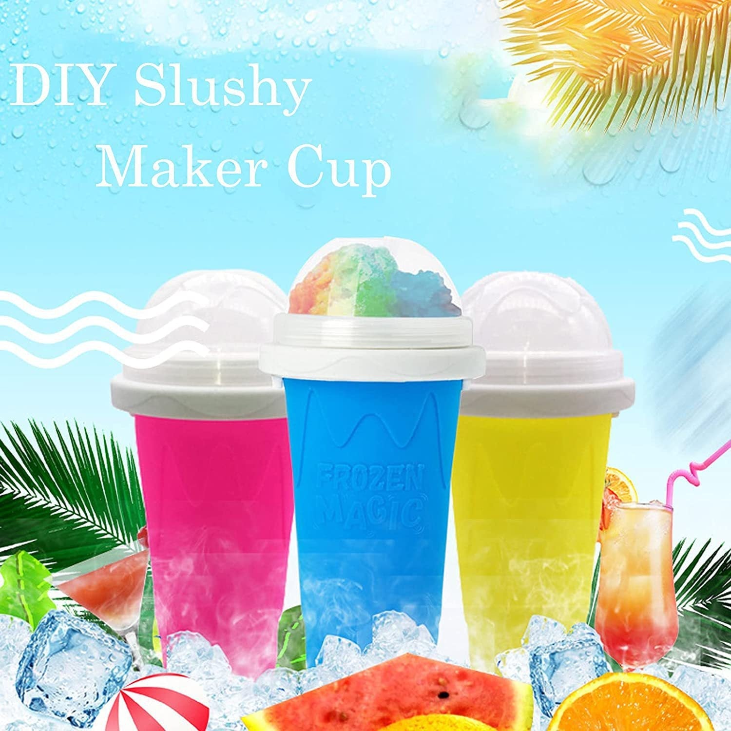 DIY Frozen Magic Slushy Maker Cup - Quick Squeeze Smoothie Cup with Lid & Straw/Spoon(Rose Red) Tristar Online