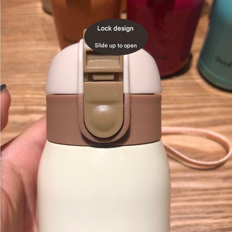 Good Luck" Mini Stainless Steel Thermos Flask - 350ml Leakproof Insulated Bottle with Pop-Up Lid & Strap(yellow)" Tristar Online