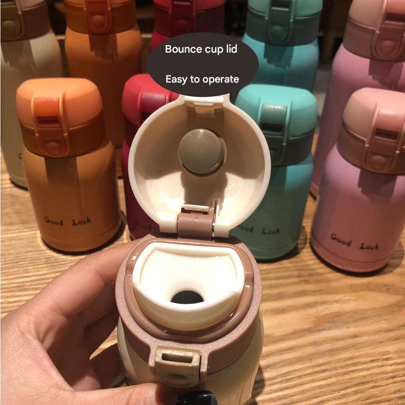 Good Luck" Mini Stainless Steel Thermos Flask - 350ml Leakproof Insulated Bottle with Pop-Up Lid & Strap(blue)" Tristar Online