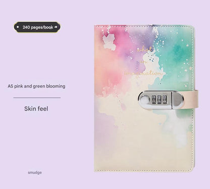 A5 Tie-Dye Journal with Combination Lock - 240 Pages, Soft Touch Cover Diary(Pink Green) Tristar Online