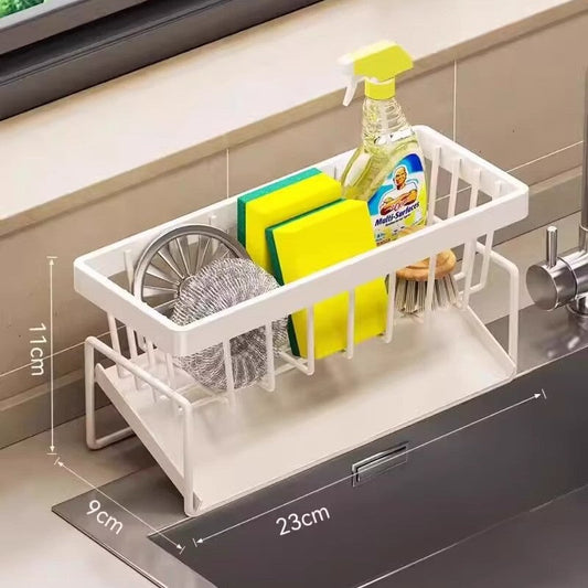 Kitchen Sink Caddy Organizer with Towel Bar & Drain Tray - Durable Metal Sponge Holder(White) Tristar Online