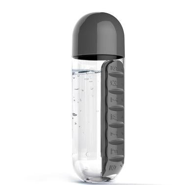 2-in-1 Water Bottle with 7-Day Pill Organizer - 600ml BPA-Free, Portable & Leakproof(black) Tristar Online