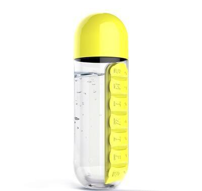 2-in-1 Water Bottle with 7-Day Pill Organizer - 600ml BPA-Free, Portable & Leakproof(Yellow) Tristar Online